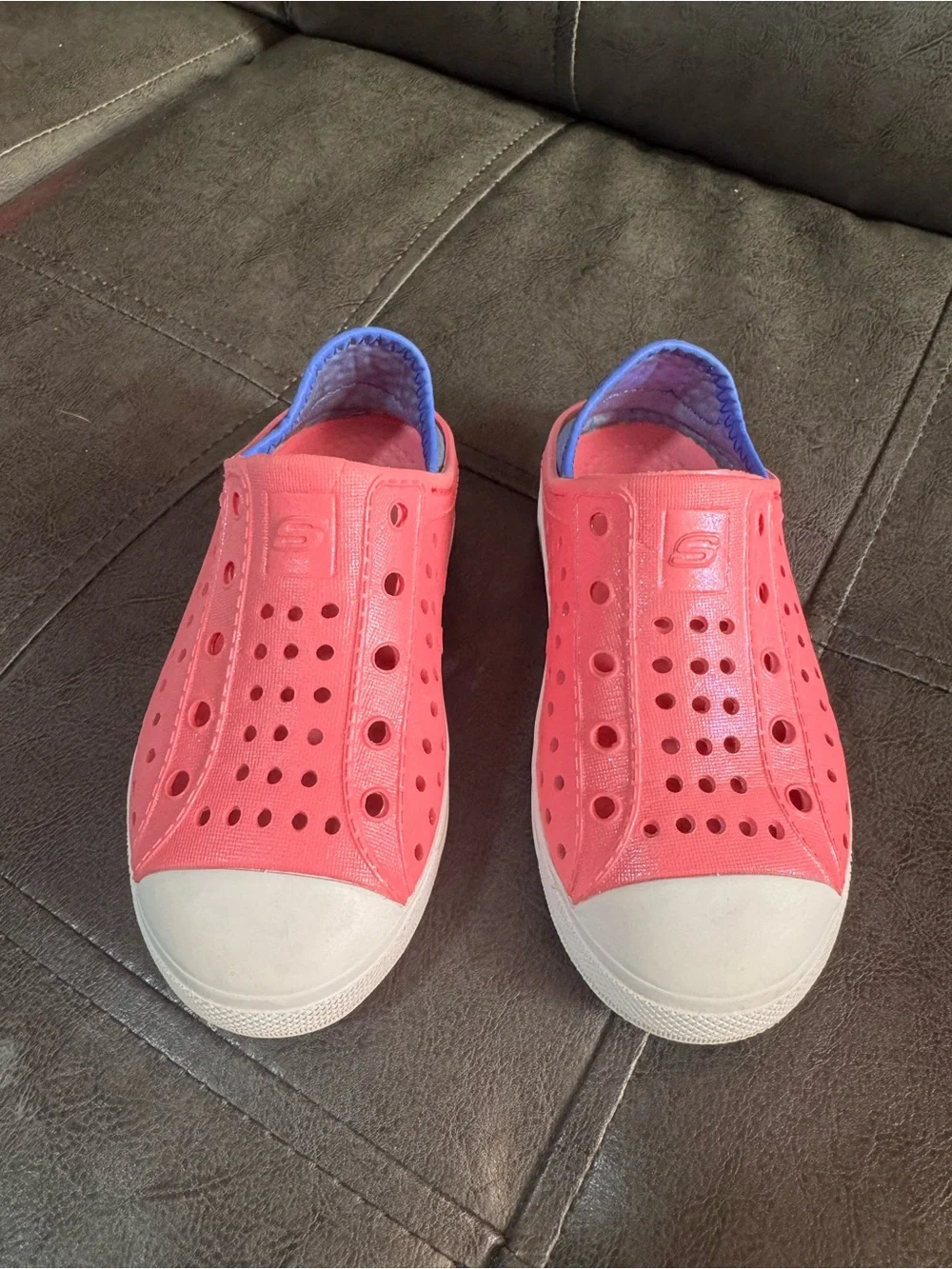 Skechers Kids Pink Slip-On Ventilated Sneakers with Purple Trim